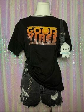 Basico Black & Orange “Good Vibes” Unisex Graphic Tee Shirt (L) ★彡